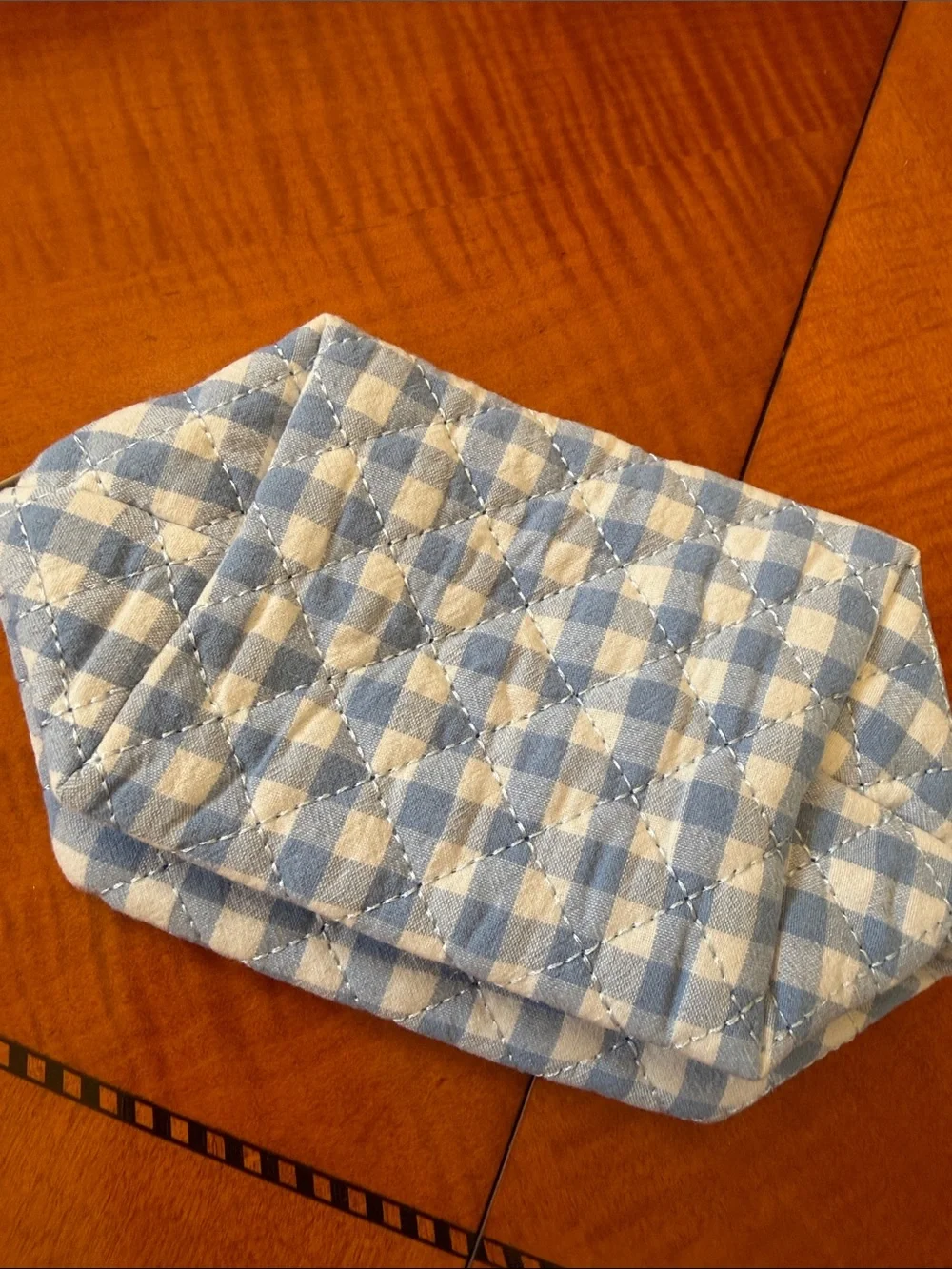 Moon Nude Light Blue Gingham Quilted Cosmetic Bag